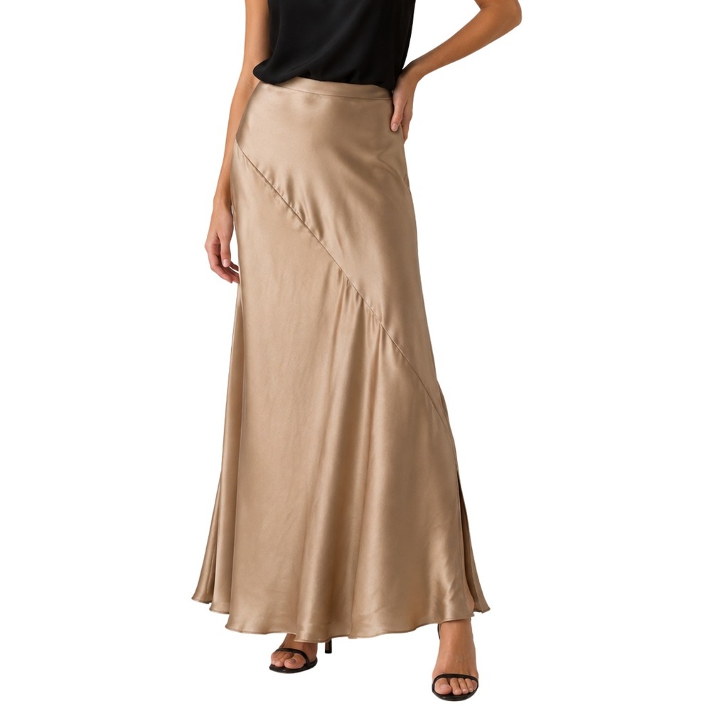 Bailey 44 Skirt Womens Medium Champagne Gold 100% Silk Maxi Holiday Party Luxury